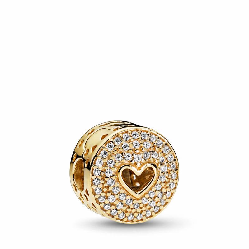 Pandora Heart Of Luxury Clip Charm Ireland - Yellow Gold 14 K/Cubic Zirconia - 456379CKS